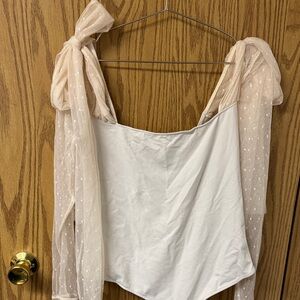 Free People Cream and White Blouse with Sheer Sleeves